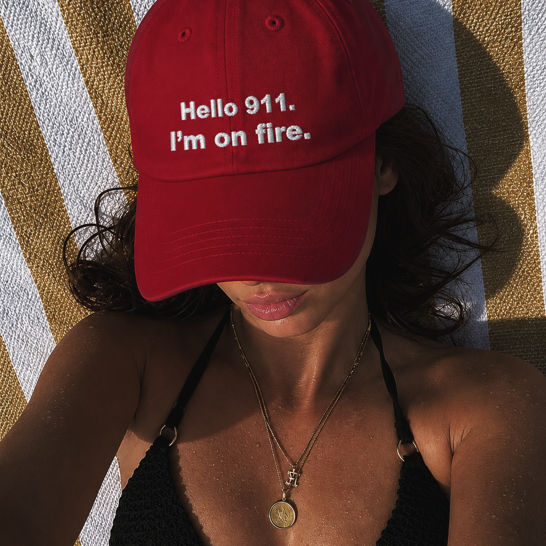 Hello 911 Red Dad hat