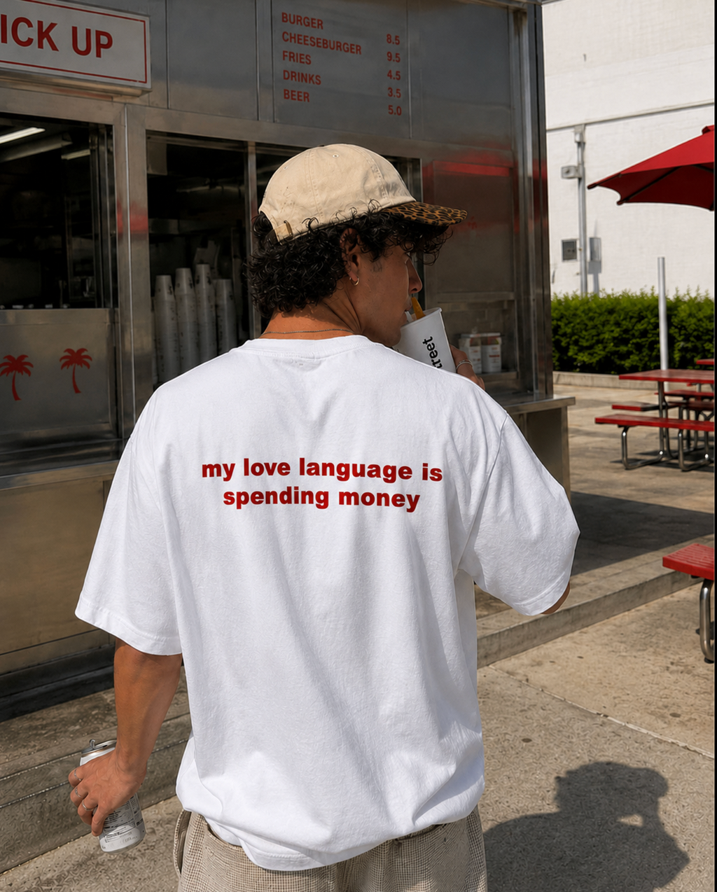 My Love Language Is Spending Money Unisex organic oversized high neck t-shirt